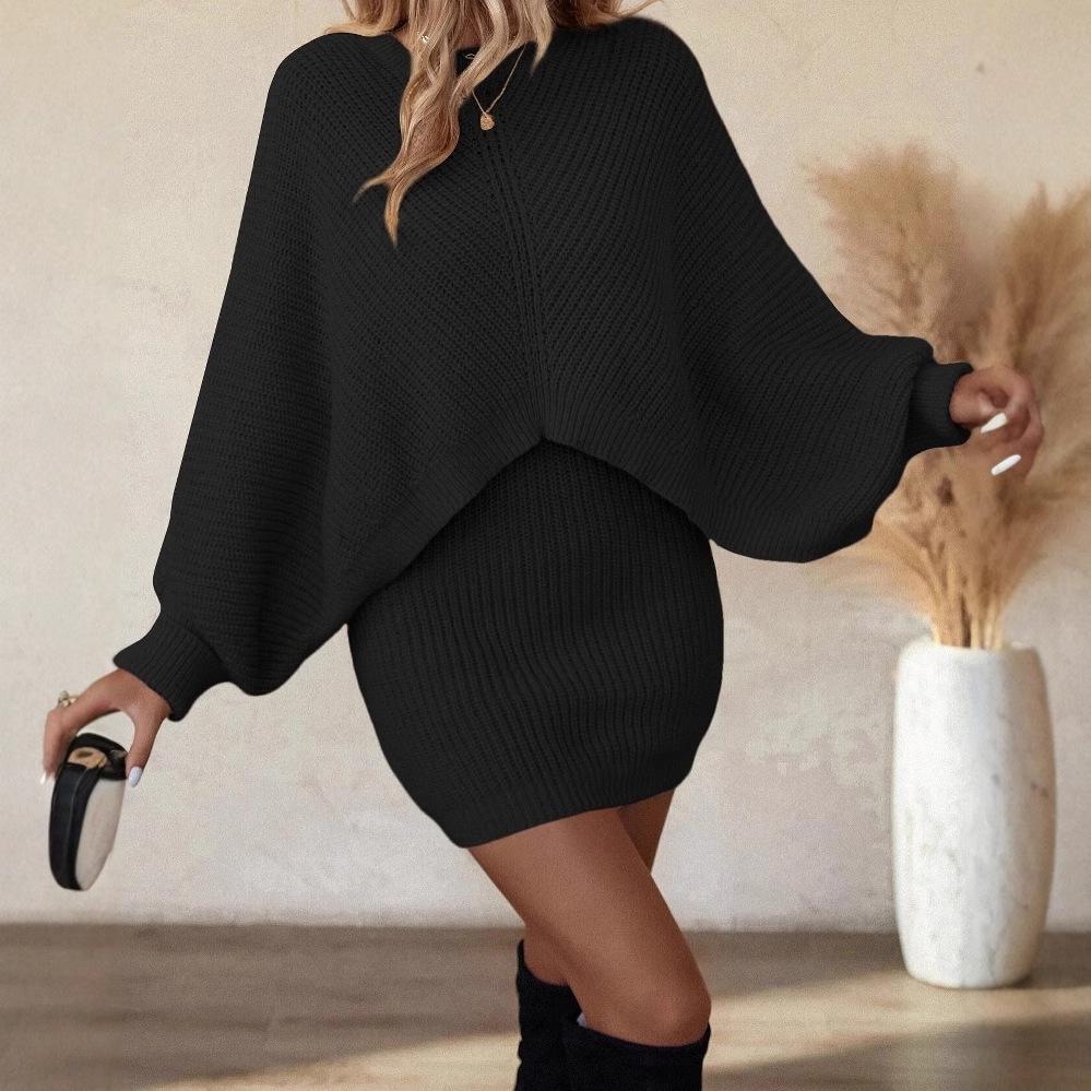 

Женский однотонный топ с рукавами «летучая мышь» и облегающая юбка-карандаш, комплект из двух предметов, осень/зима 2024 XXL чёрный