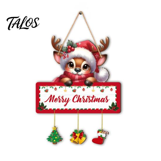 Christmas Wooden Hanging Ornaments Winter Sign, Elk Snowman Decorative Plaque, Sign Door for Holiday Party Home Decor Rustic