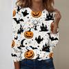 Women's Casual Long Sleeve Halloween Sweatshirt Crew Neck Pumpkin Face Print Lightweight Pullover Top for Fall and Holiday Season