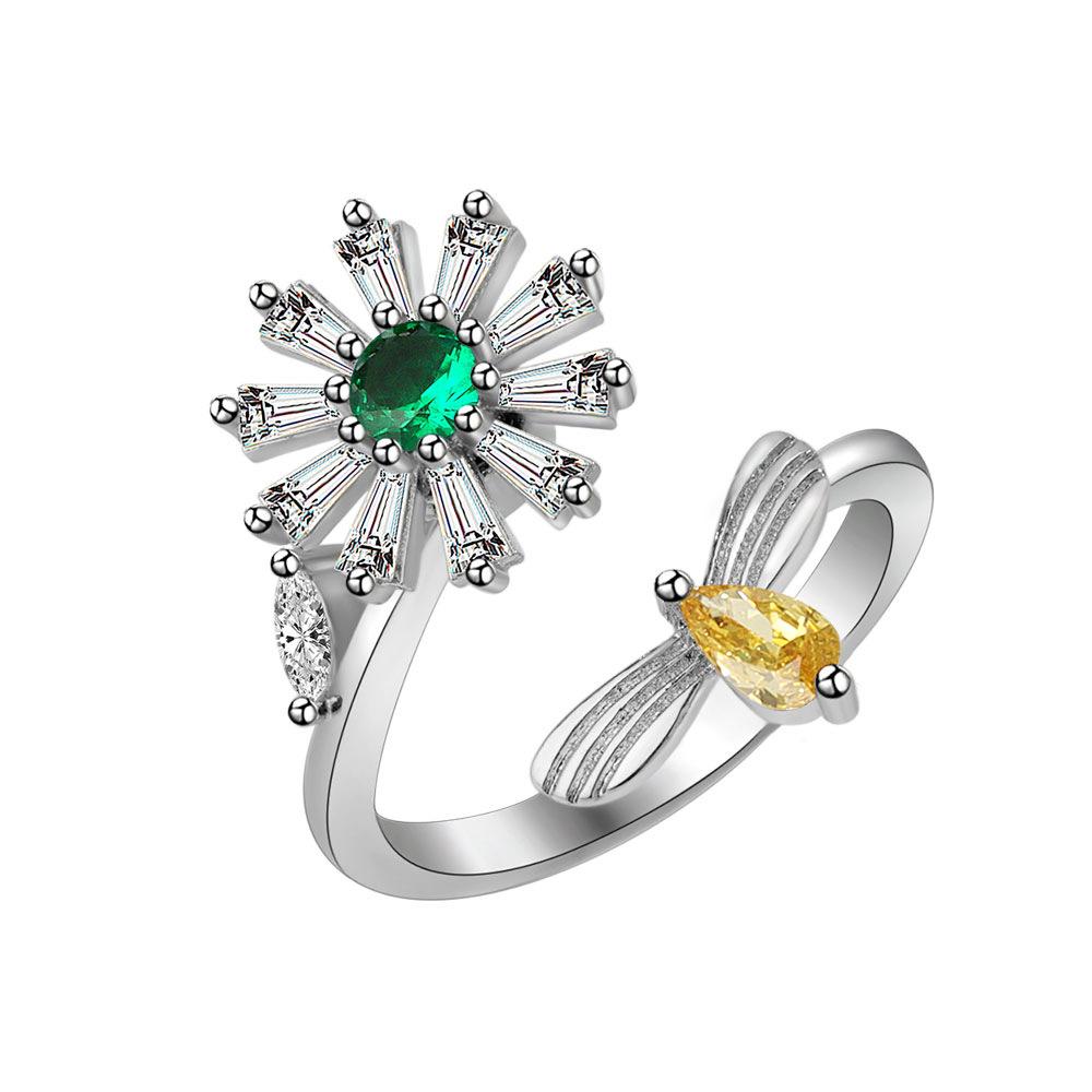 Sunflower Daisy Bee Spinner Ring For Women Adjustable Open Minimalist Personality Jewelry