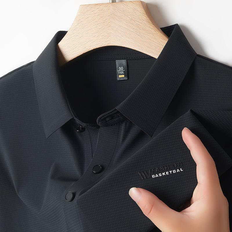 Eisseide Nahtloses Kurzarm-Poloshirt Herren Business Casual Dünnes Brokat-Ammoniak-T-Shirt Revers Halbarm-T-Shirt Top
