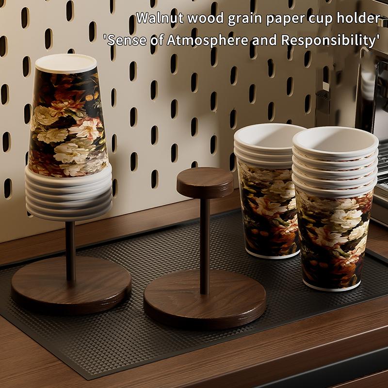 Walnut Colored Wooden Disposable Paper Cup Holder, Suitable For Household Coffee Corners, Kitchens, And Small Bar Counters