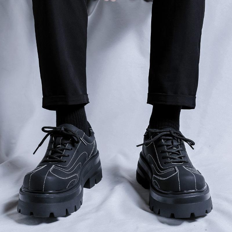 2024 new men's shoes spring and autumn casual big head high heel leather shoes heightening black youth small leather shoes 91151-R