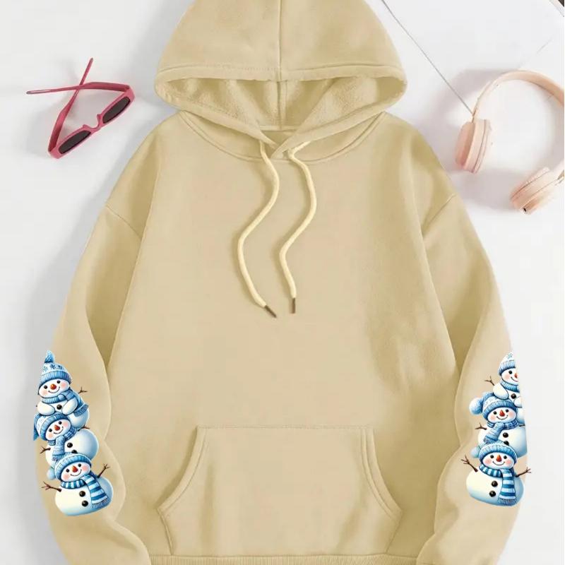 Plus Size - Plus Size - Hooded Sweatshirt with Long Sleeves Featuring a Snowman Print, Stylish And Available in Plus Sizes