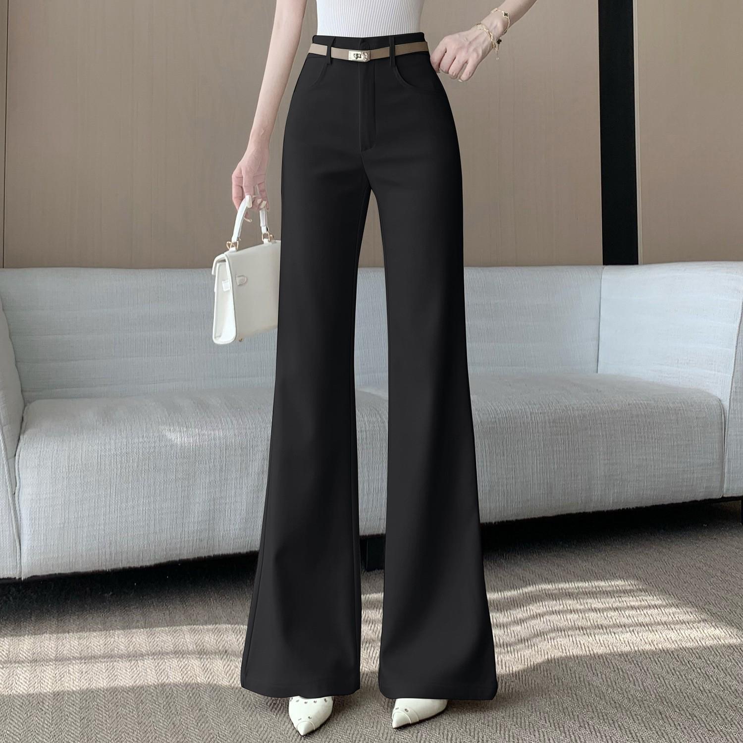

Women s High Waist Flare Pants - 2026 Spring Collection: Slimming Rice Apricot Straight Suit Trousers in Pure Desire Style L