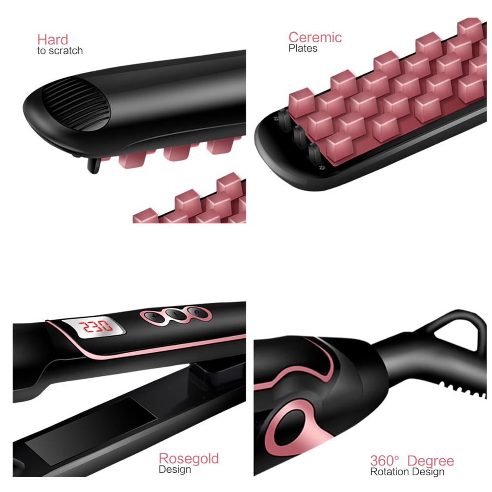 Hair Volumizing Iron Hair Straightener Curling Crimping Ceramic Crimper Hair Shiny Silky 2 In 1 Straightening&Curling Flat Iron.