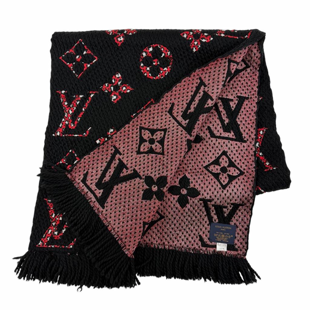 Great LOUIS VUITTON Scarf Escharp Giant Monogram Jungle black wool Women M76345 Used