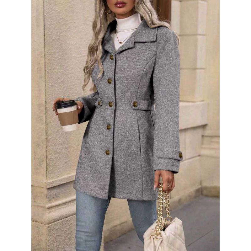 Abrigo de Lana Elegante de Longitud Media con Botón de Solapa y Diseño Entallado
