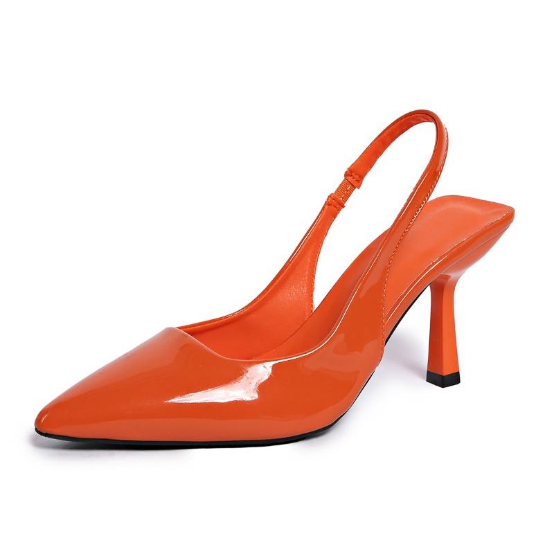 Zapatos de tacón alto inclinados patentados para mujer - tacones de aguja finos y puntiagudos con correas de hombro ajustables