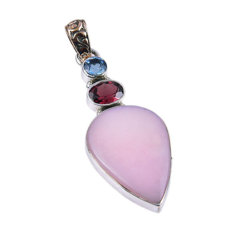 Natural Pink Opal,Garnet Gemstone 925 Solid Sterling Silver Gift Pendant 2" U5M85