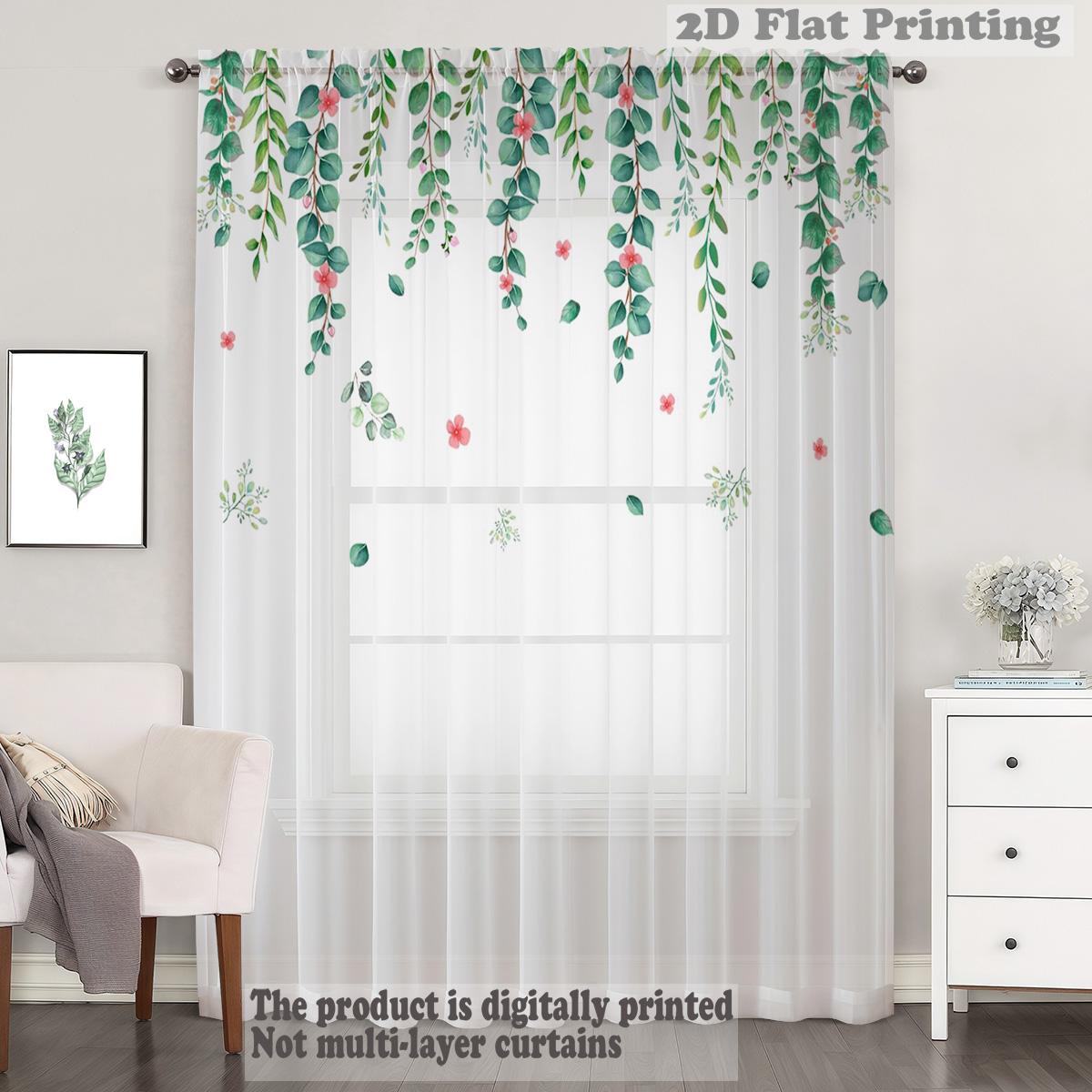 

One-Piece Vine Floral Semi-Transparent Window Curtain Sheer Gauze Fresh Soft Country Light French Style Rod-Pocket Design 100*130 Rod Pocket 1pcs