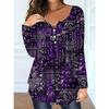 Women S Plus Size V Neck Long Sleeve Paisley Pattern Loose Fit T Shirt