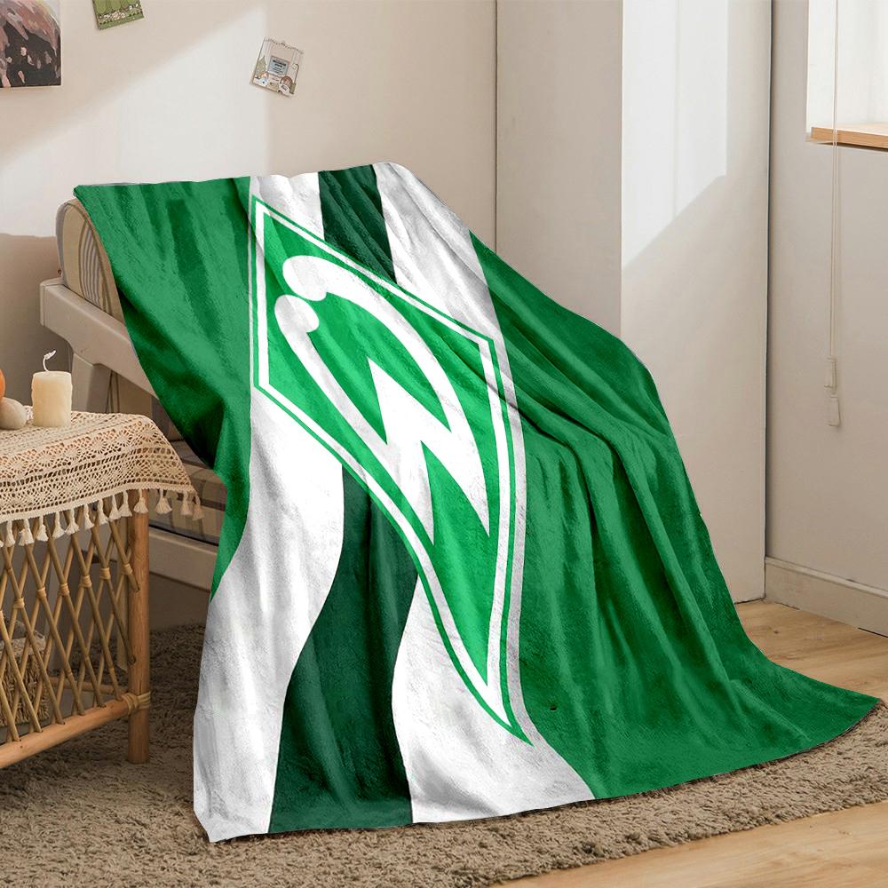 Green and White Logo Designed Flannel Blanket for Bedroom, Living Room, Sofa, and Nap