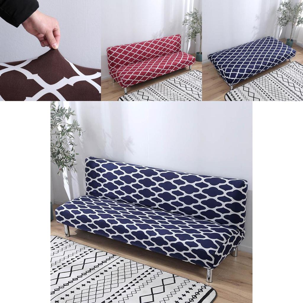 Elegant Soft Stretch Geometry Sofa Bed Cover For Full Folding Armless Furniture