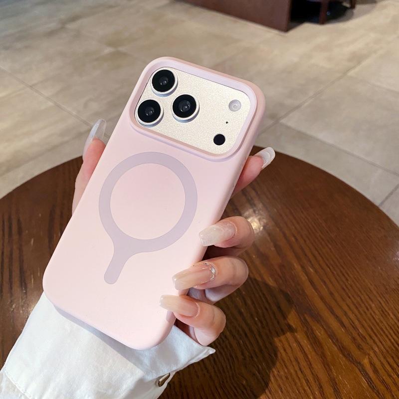 Applicable to iPhone17ProMax liquid silicone contrasting color one-piece magnetic mobile phone case Apple 16 solid color sense