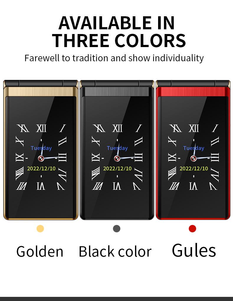 Multi-language Flip Cover Dual Screen Senior Phone (2G/4G) - English, French, Russian, Arabic, Vietnamese, Thai.