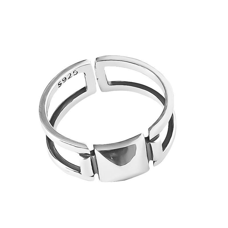 Stylish 925 Silver Rectangular Open Ring Unique Fashion Accessory Women For