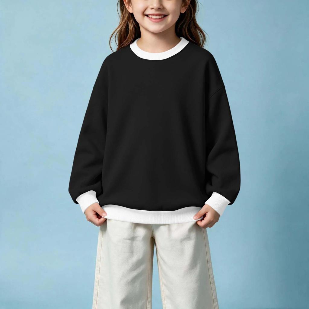 Boys Girls Casual Crewneck Color Block Sweatshirt Pullover Top for Kids