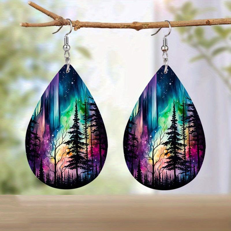 Aurora Pine Shadow PU Leather Earrings Fashion Drop Dangle Earrings Cool Earrings Vacation Casual Earrings Jewelry Simple Gifts for Best Friends