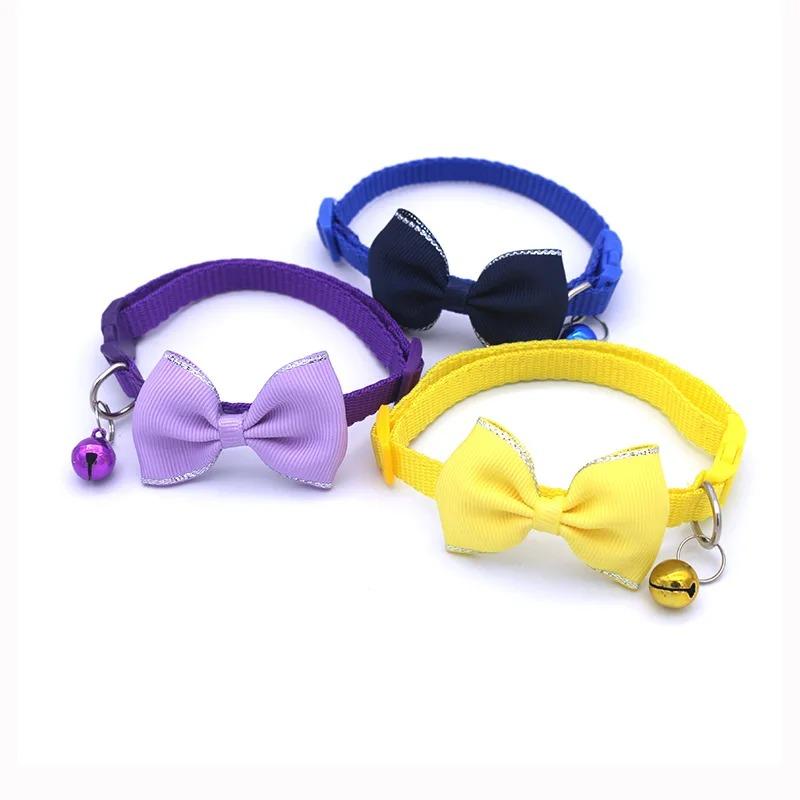 Cat Collar Solid Color Bowknot Puppy Chihuahua Collars with Bell Adjustable Safety Buckle Cats Bow Tie Pets Accessories