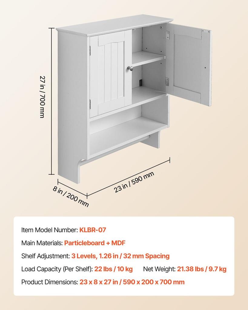 Bathroom Wall Cabinet, 2 Doors and Adjustable Shelf, Over the Toilet Storage Medicine Cabinet Wall Mounted, Hanging Organizer with Open Partition and