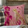 2D Flat- # Pink Cheetah Orchid Floral Throw Pillow Cover 2D Flat Printed Decorative Cushion Case For Home Sofa Bedroom