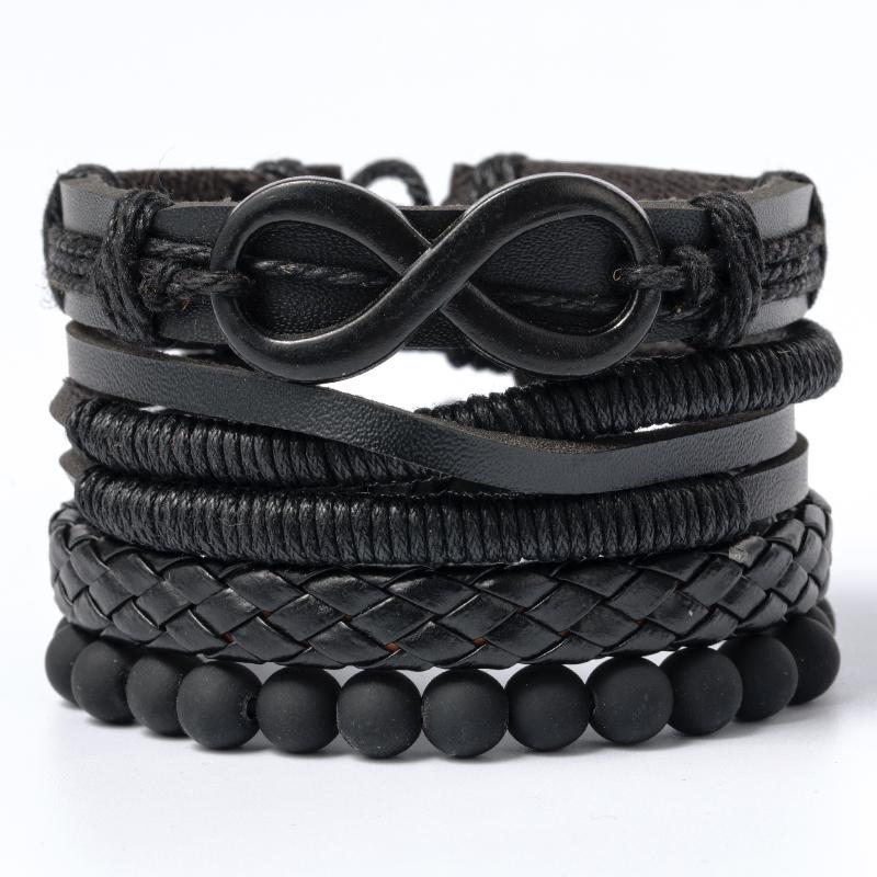 Set Braided Wrap Leather Bracelets Bangle For Men Vintage Feather Rudder Charm Wood Beads Ethnic Tribal Wristband Rope Bracelet