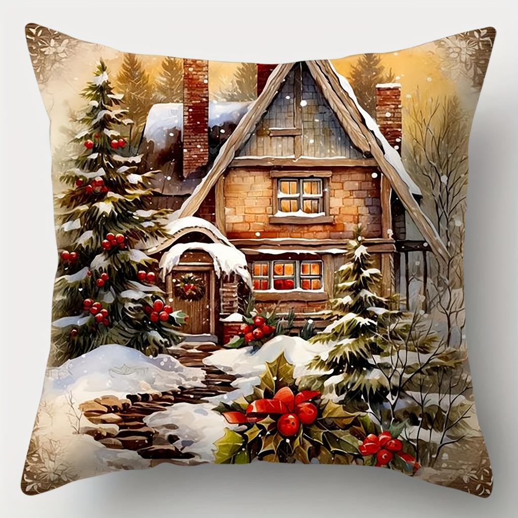 Vintage Christmas Throw Pillow Covers - Single-Sided Printing, 45X45cm Zipper Closure, Suitable for Living Room Decor