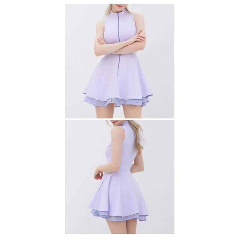 Fashion Tennis Golf Clothing Ladies Sleeveless Lace Sports Dress Quick Dry Half Zip Slim Dresses Women Girls Sports Jersey Skirt