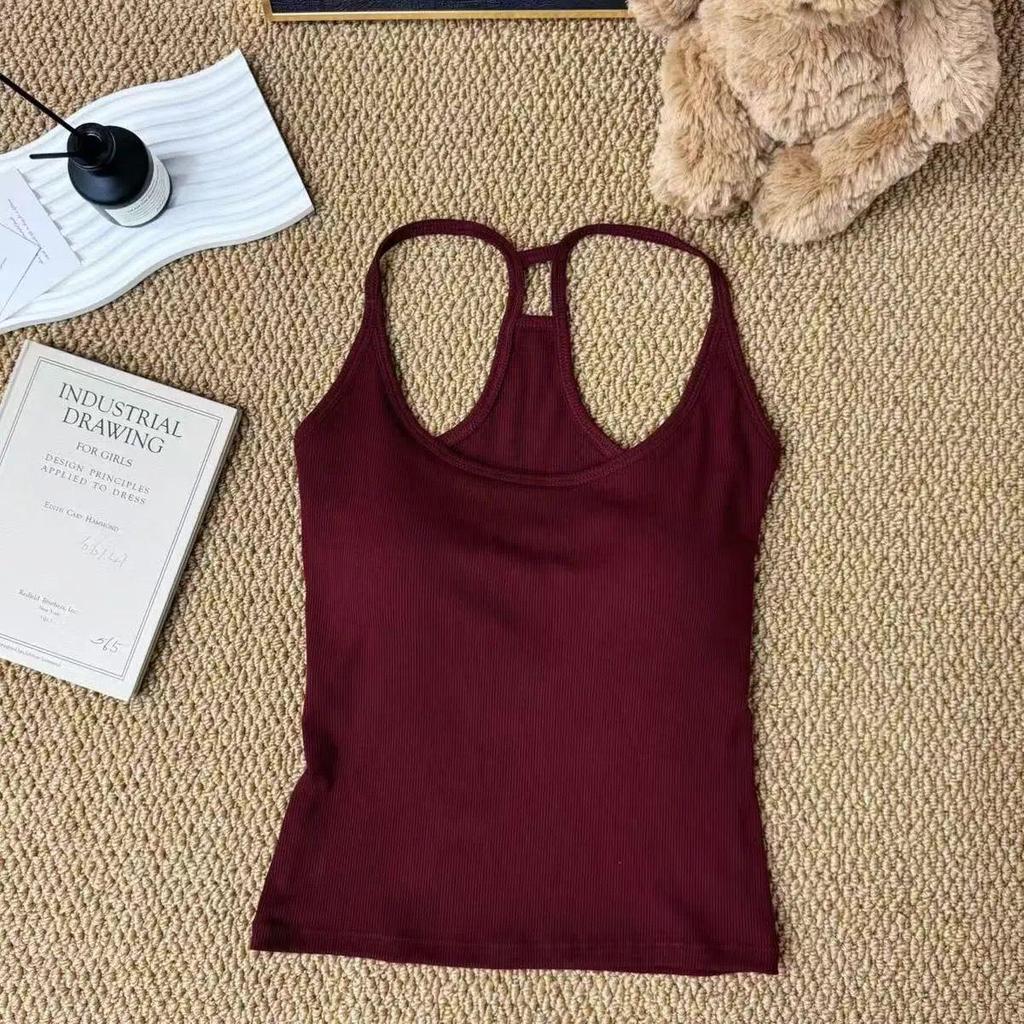 Summer 2026 Women's Halter Neck Camisole: Slimming Waist, Padded Bra, Anti-Side-Boob, Beautiful Back Design
