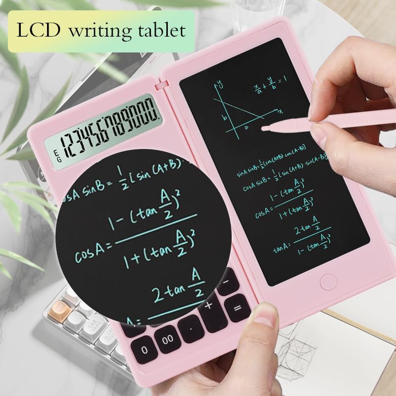 Desk Calculator, Desktop Small Calculators with Writing Notepad, Basic 4-Function Math Large Button Calculator, School Supplies for Kids, Middle/High