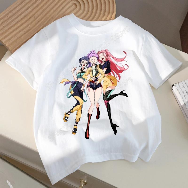 

Детская футболка KPop Demon Hunters, мультяшная белая футболка, топ, аниме, круглый вырез, короткий рукав, одежда, детская летняя одежда, подарок 120