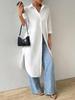 Women's Mid-Sleeve Solid Color Cardigan Shirt Dress