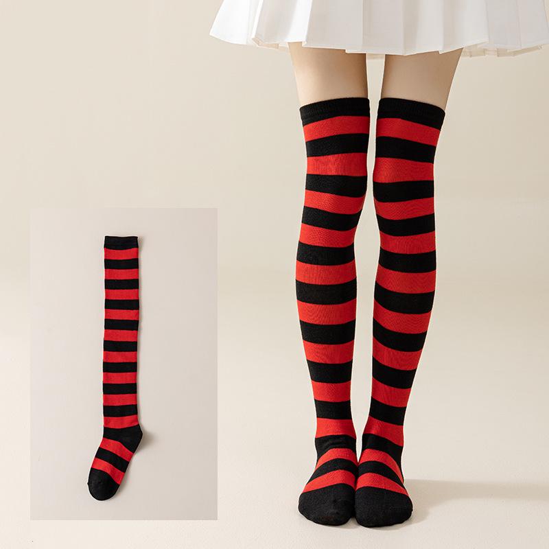 Damen Overknee Socken mit Kreuzstreifen für Halloween, Weihnachten, Karneval, Tanz und Japanische Festivals