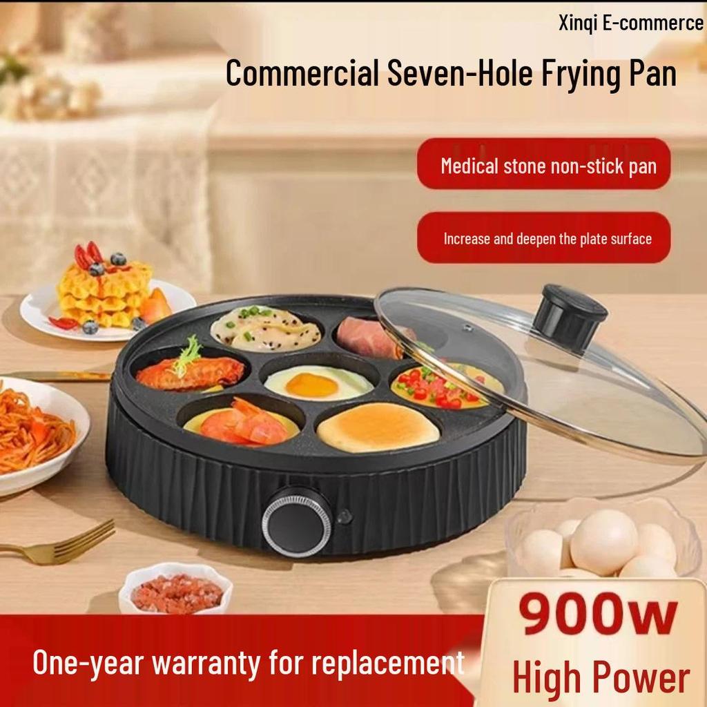 Non-stick 7-Hole Egg Frying Pan for Breakfast and Hamburgers