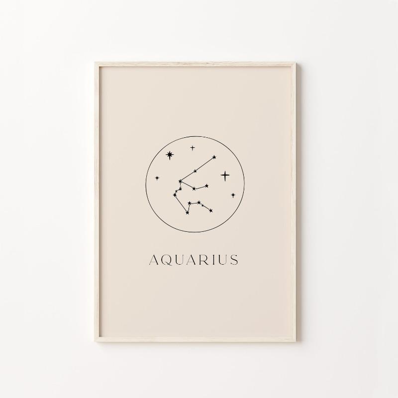 Minimalist Astrology Art Print Cream Beige and Black Zodiac Home Wall Decor Star Sign Neutral Constellation Canvas Poster