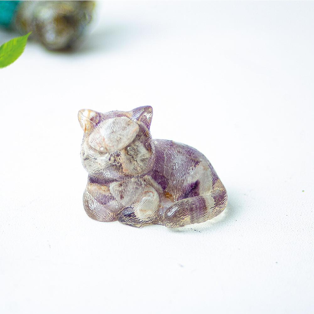 Cat Mini Figurine Resin Craft Home Office Desk Decor With Natural Crystal For Gift Giving