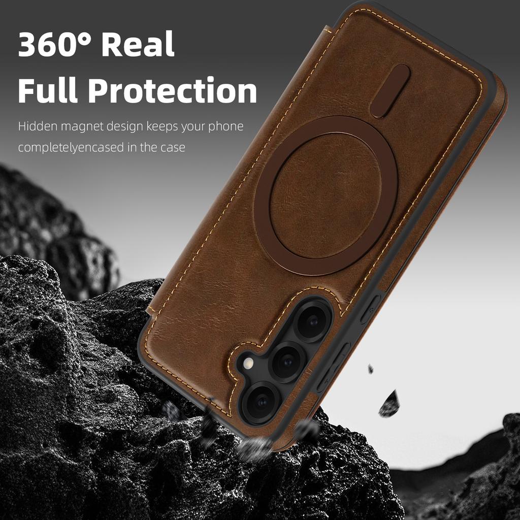 For Samsung Galaxy S25 Magnetic Case RFID Blocking Card Holder Leather Phone Cover