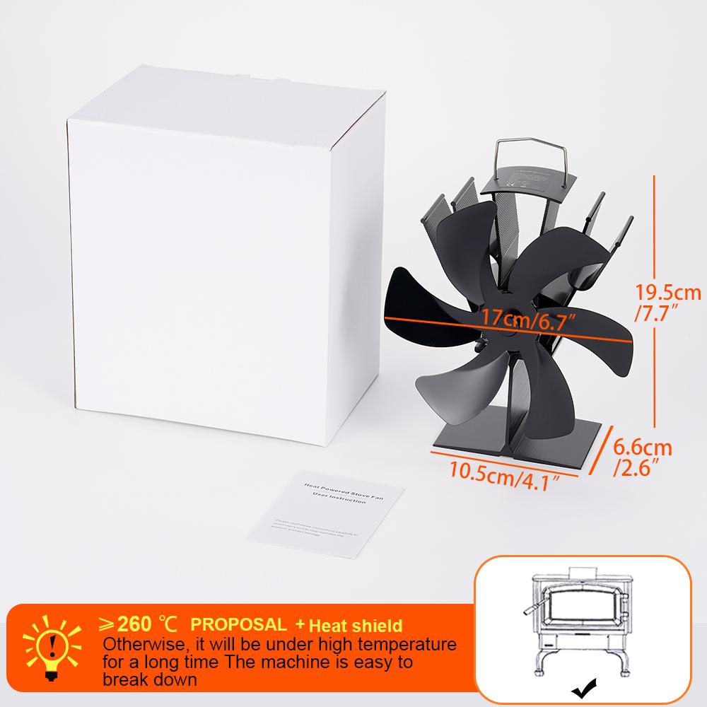 

Black Fireplace 6 Blades Heat Powered Stove Fan komin Log Wood Burner Eco Friendly Quiet Fan Home Efficient Heat Distribution