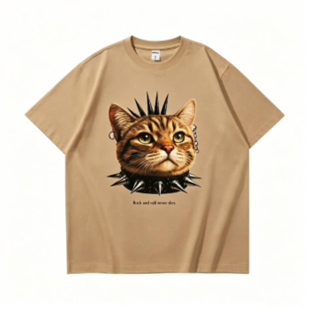Summer 15 Colors Funny Punk Cat Print Women's T-Shirts Fashion Street Short-Sleeve Outdoor Casual Tops for Men's and Women's Tees Top
