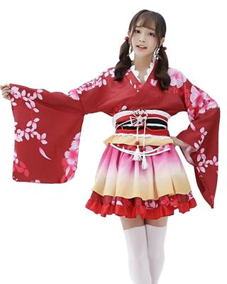 Costume Set Cosplay Yukata Japanese Style Mini Skirt Kimono Japanese Clothes One Piece Lolita Long Sleeve Gothic Lolita Cosplay Mori Girl Lolita Large