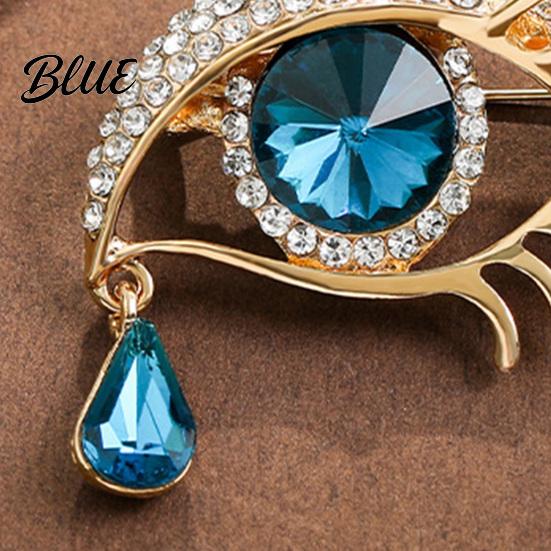 Anti-oxidation Jewelry Pin Women Brooch Blue Sparkling Rhinestones Angel Teardrop