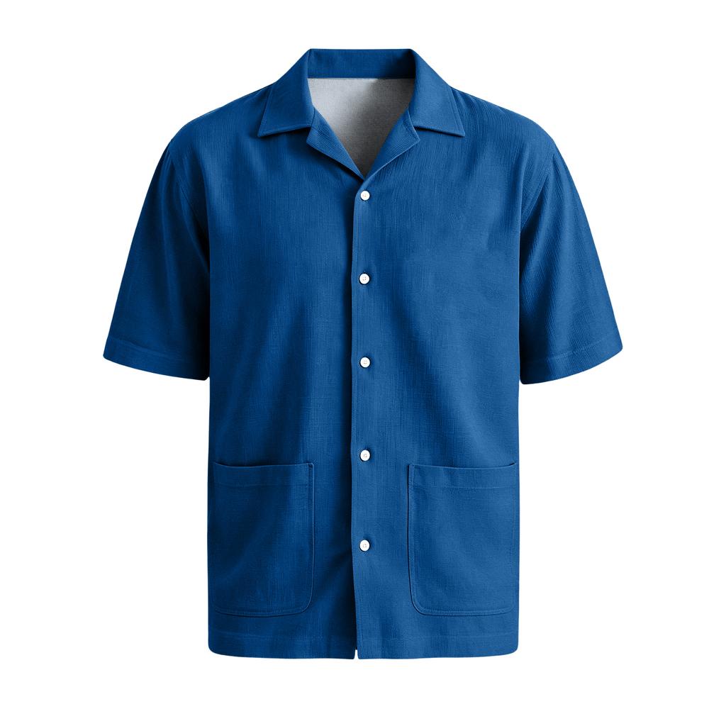 Men's Summer Casual Short-Sleeve Shirt With Collar And Multiple Pockets