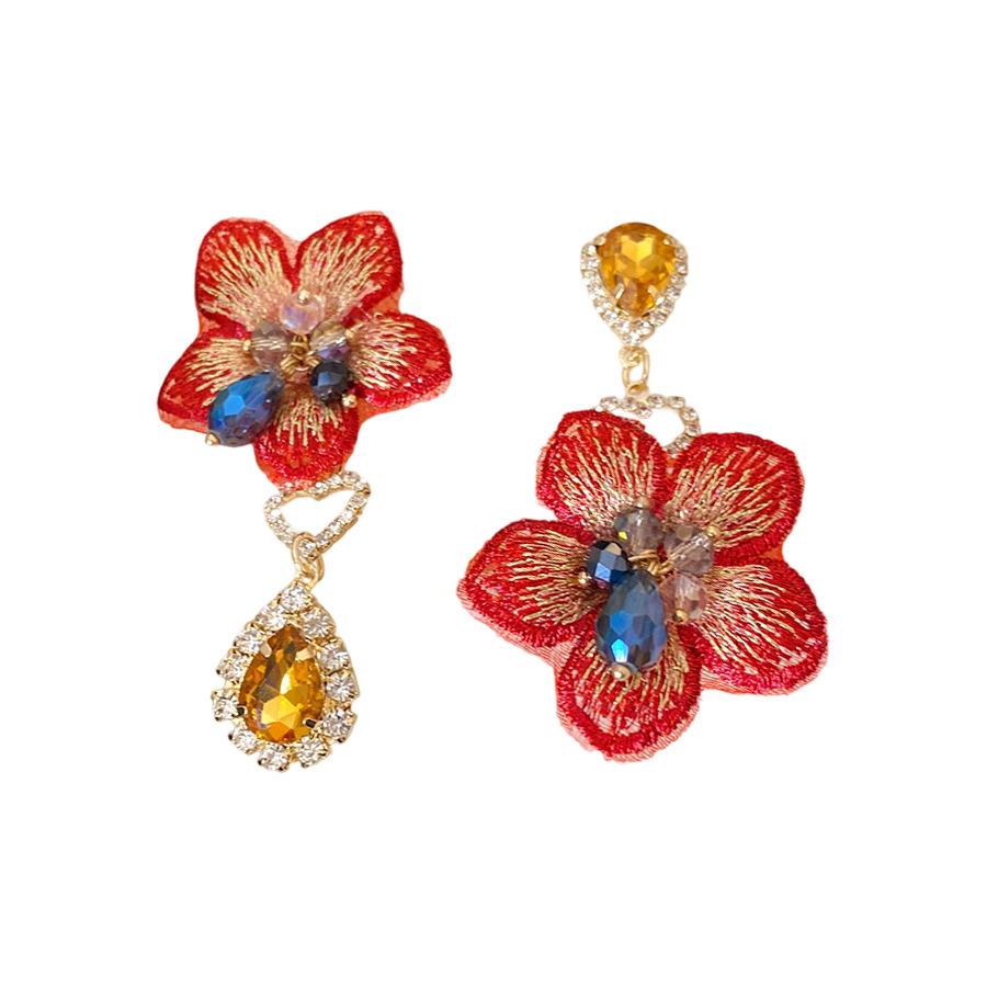 Silver Needle Diamond Asymmetrical Flower Water Drop Earrings Light Luxury Premium Earrings Mori Sweet Retro Elegant Earrings