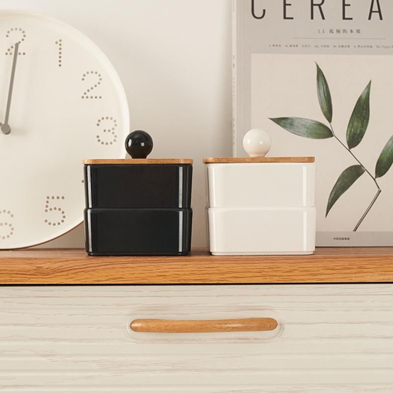 Japanese Style Simple Desktop Dustproof Cotton Swab Storage Box Sundries Small Box Cotton Pad Box Toothpick Storage Box