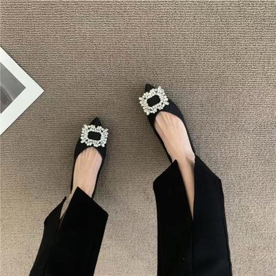Rhinestone Single Shoes Female Shallow Mouth Fairy Flat Shoes 2024 New Pointed Soft Sole Bridesmaid Shoes Temperament Comfortable Ladyshoes