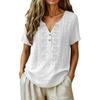 Women V Neck Embroidered Short Sleeve Blouse Casual Loose Fit Button Front Summer Top Lightweight Comfortable Shirt