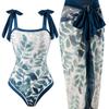 2026 European American Slim-Fit Strappy One-Piece Swimsuit with Mesh Skirt 2-Piece Set