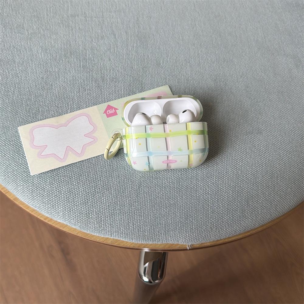 INS Style Color Plaid Apple Earphone Cover for AirPods 1 /1 Generation Star Pendant Case PRO1 Cartoon PRO1