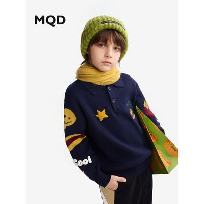 Mqd Kidsren's Clothing Boys' Sweaters 2025 Winter New Style Lapel Knitwear Kidsren's Preppy Style Jacquard Knitwear